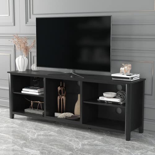 HomeRoots Particle Board 70' Black Open Shelving TV Stand with Bookcase