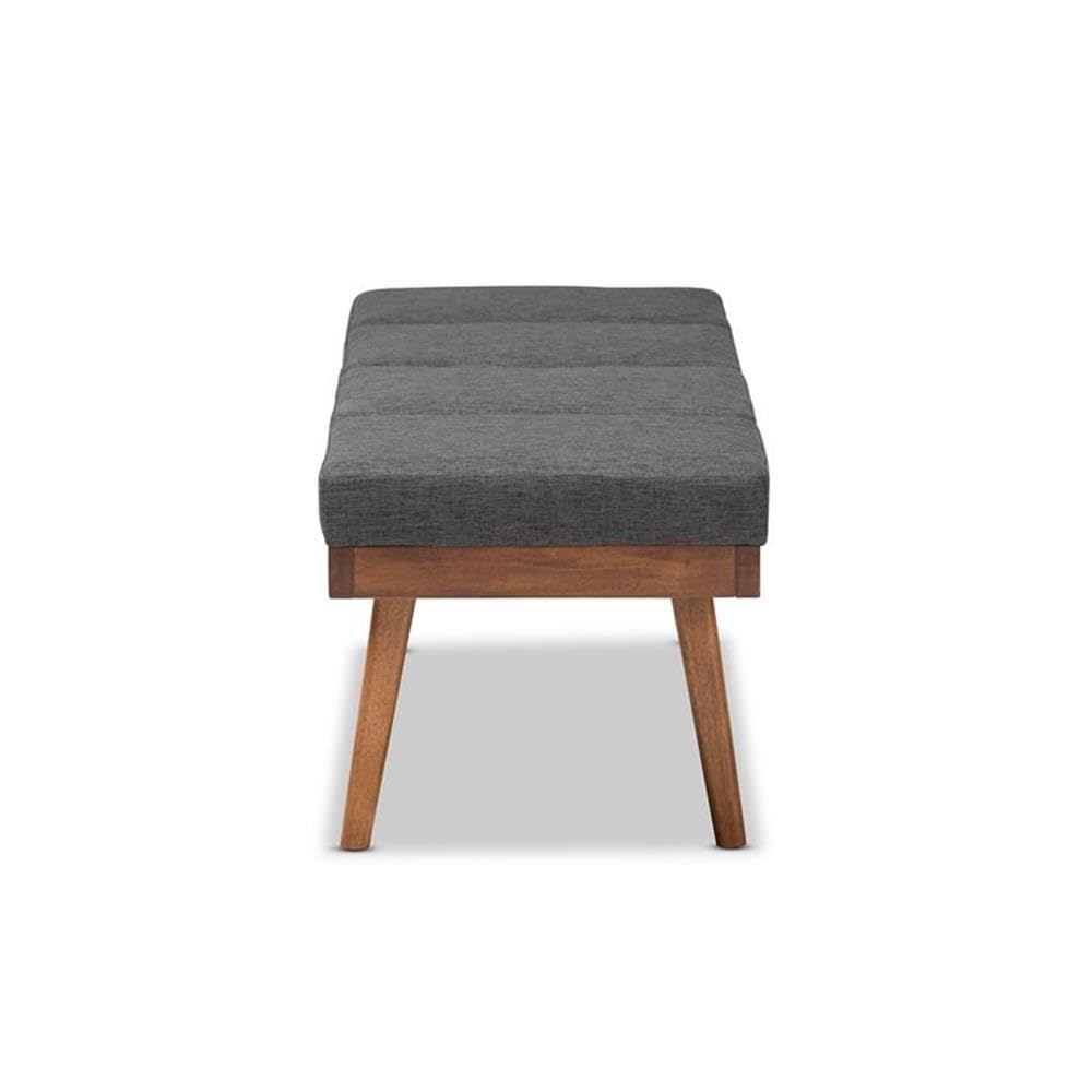 Baxton Studio Larisa Mid-Century Modern Charcoal Fabric Upholstered Wood Bench