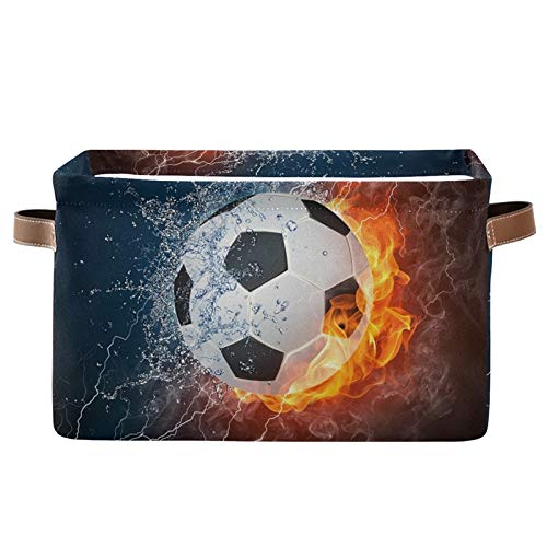 AUUXVA SEULIFE Football Soccer in Fire Water Foldable Storage Basket, Large Collapsible Organizer Storage Bin Cube Toys Storage 