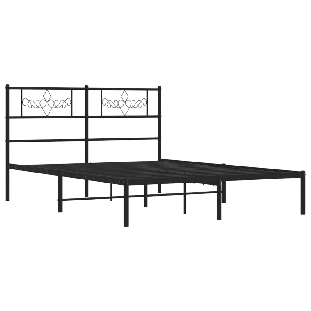 vidaXL Powder-Coated Steel Bed Frame with Headboard - Sturdy Metal Construction, Added Under-Bed Storage, Modern Design, Black