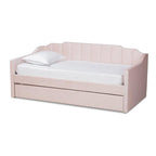 Baxton Studio Lennon Modern and Contemporary Pink Velvet Fabric Upholstered Twin Size Daybed with Trundle