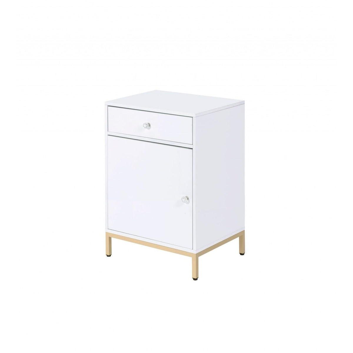 HomeRoots Decor 16-inch X 20-inch X 30-inch White High Gloss Gold Metal Wood Cabinet