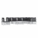 vidaXL 8 Piece Patio Lounge Set with Cushions in Modern White Steel Design for Garden, Poolside, Deck, Patio or Other Outdoor Spaces