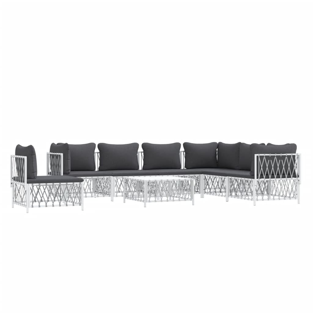 vidaXL 8 Piece Patio Lounge Set with Cushions in Modern White Steel Design for Garden, Poolside, Deck, Patio or Other Outdoor Spaces