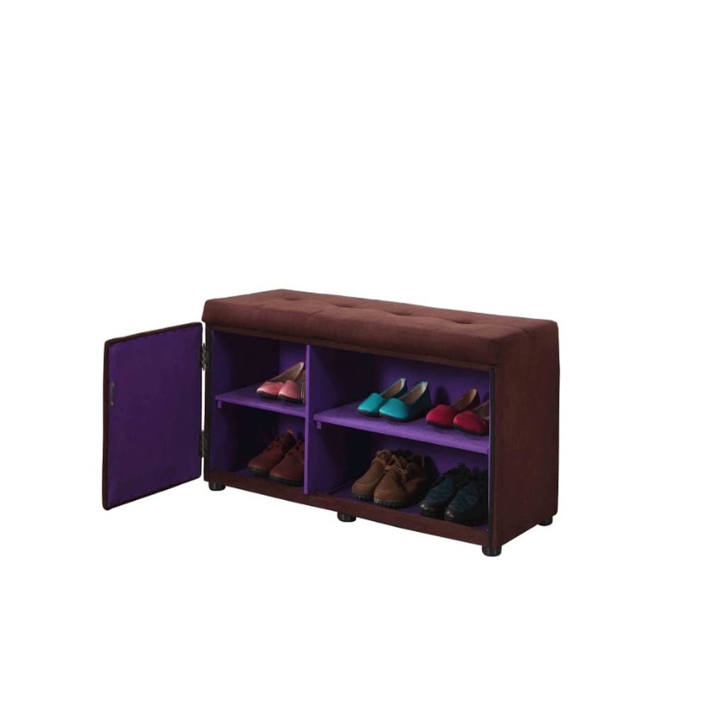 HomeRoots Wood, Polyurethane Foam: 97%, Polyester Fabric: 3% Brown and Purple Tufted Shoe Storage Bench