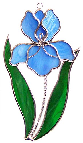 Blue Iris Stained Glass Suncatcher (Stand Sold Separately)