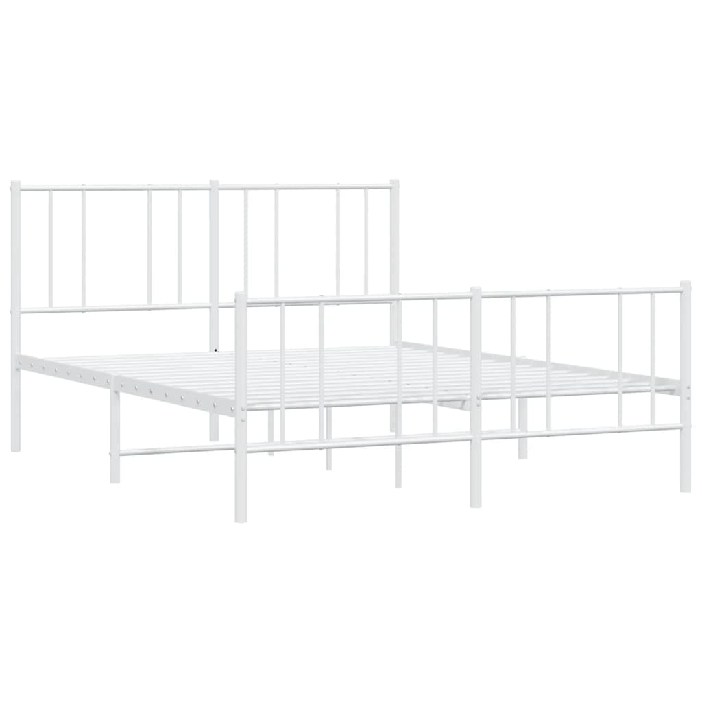 vidaXL Metal Bed Frame with Headboard and Footboard - Durable Powder-Coated Steel Construction - with Storage Space - Elegant White - 53.9&quot;x74.8&quot;