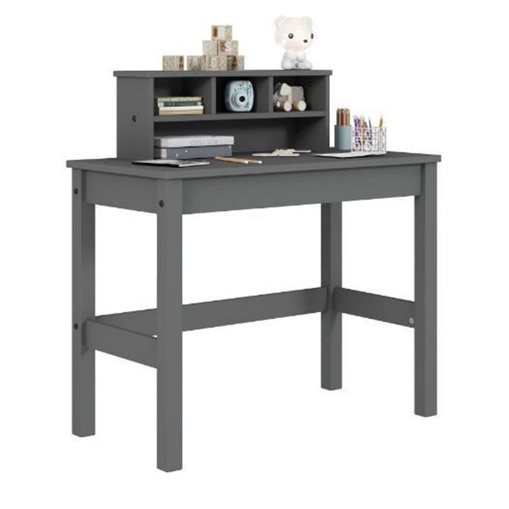 Acme Logan Wooden Rectangular Writing Desk with Hutch and Cable Hole in Gray