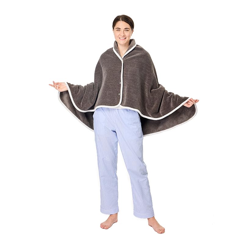 Chenille Sherpa Fleece Wearable Blanket, Comfy Poncho Throw With Buttons, Plush Sleeveless Blankets, For Women Cape Wrap Cover F