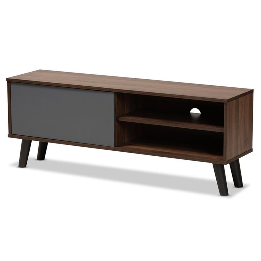 Baxton Studio Mallory Modern and Contemporary Two-Tone Walnut Brown and Grey Finished Wood TV Stand