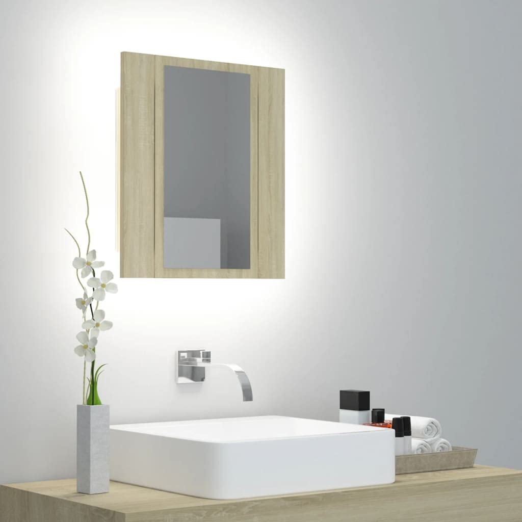vidaXL LED Bathroom Mirror Cabinet Sonoma Oak 15.7&quot;x4.7&quot;x17.7&quot;