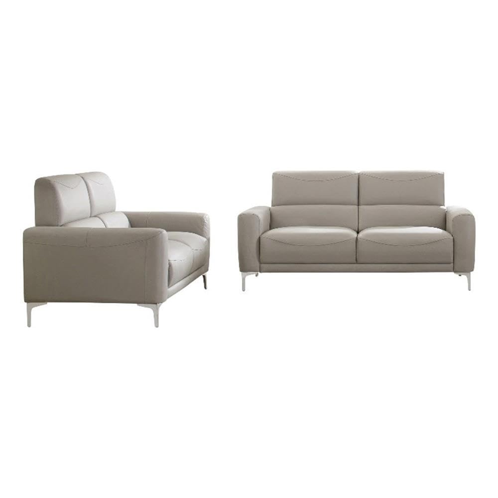 Coaster Home Furnishings 2-Piece Contemporary Track Arm Upholstered Faux Leather Sofa Set in Gray