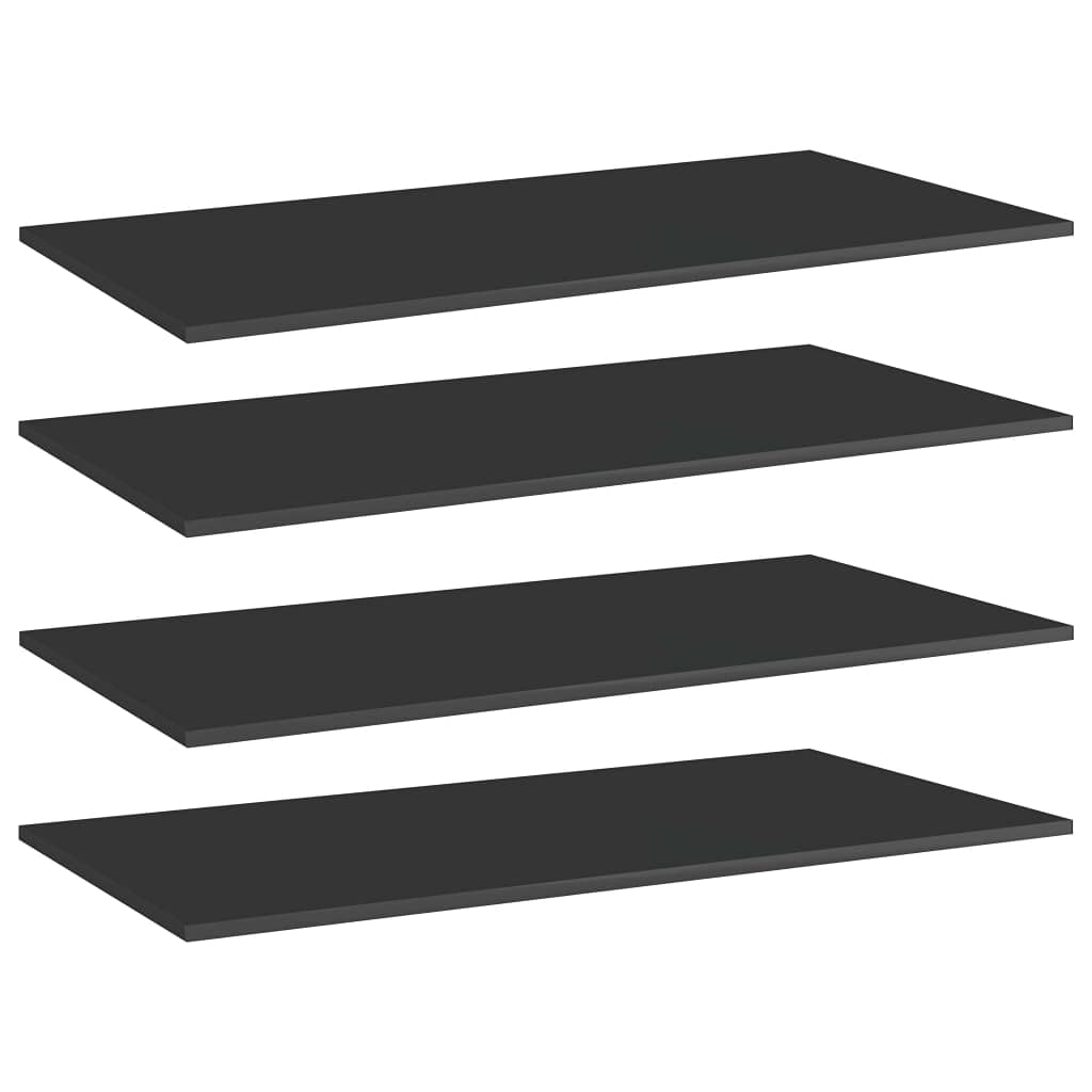 vidaXL Set of 4 Bookshelf Boards, Modern Engineered Wood in High Gloss Black, Easy to Clean and Install, Space-Saving for Home & Office