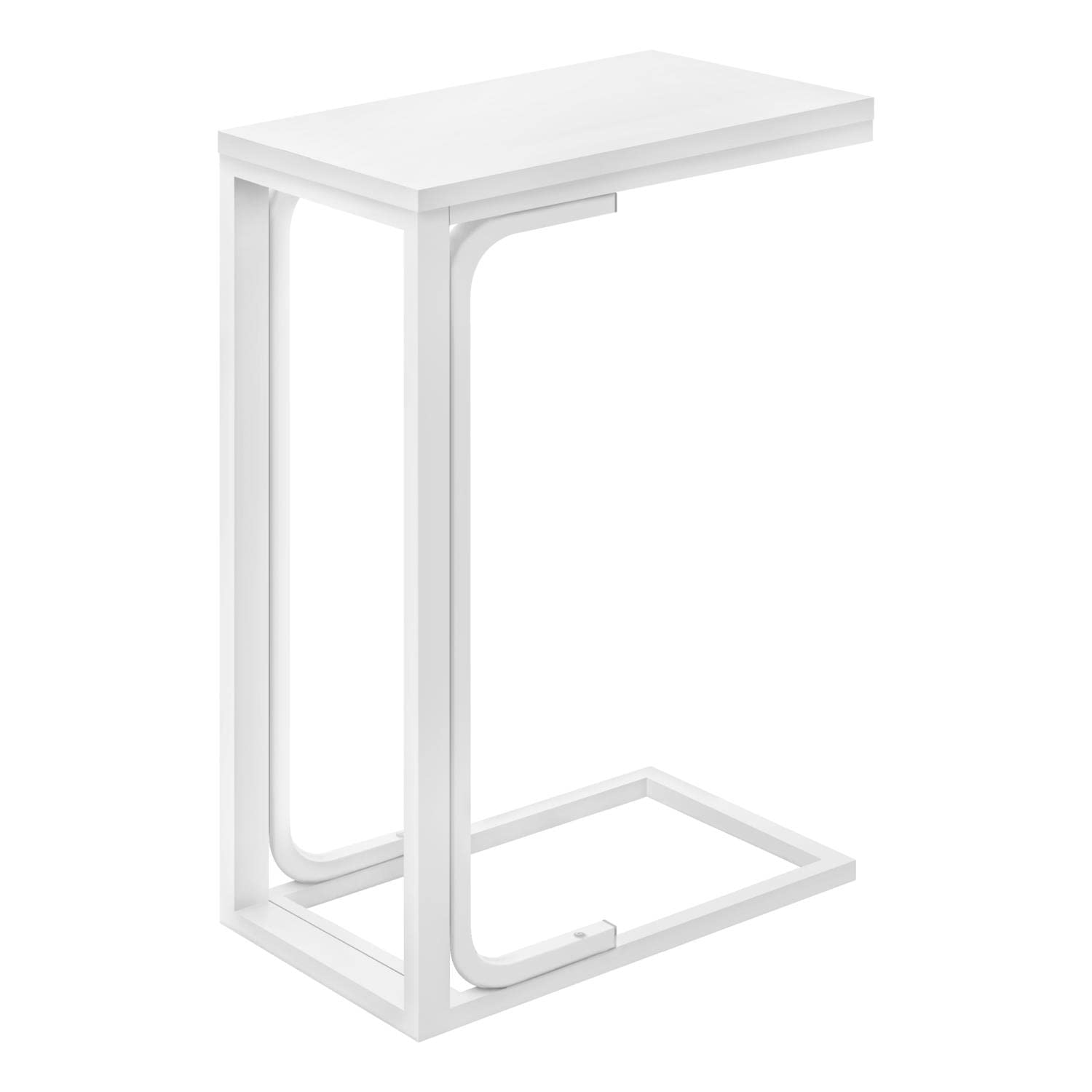 Monarch Specialties I 3478 Accent Table, C-Shaped, End, Side, Snack, Living Room, Bedroom, Metal, Laminate, White, Contemporary, Modern