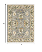 HomeRoots 509294 8 x 11 ft. Gray Ivory Orange Teal Green Charcoal Blue & Red Oriental Power Loom Stain Resistant Rectangle Area Rug with Fringe