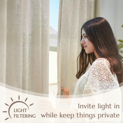 Jinchan Oat Linen Blend Curtains 63 Inch Length For Living Room Farmhouse Curtains With Lined Rod Pocket Back Tab Light Filtering Window Drapes With Lined For Bedroom Curtains 2 Panels Oat