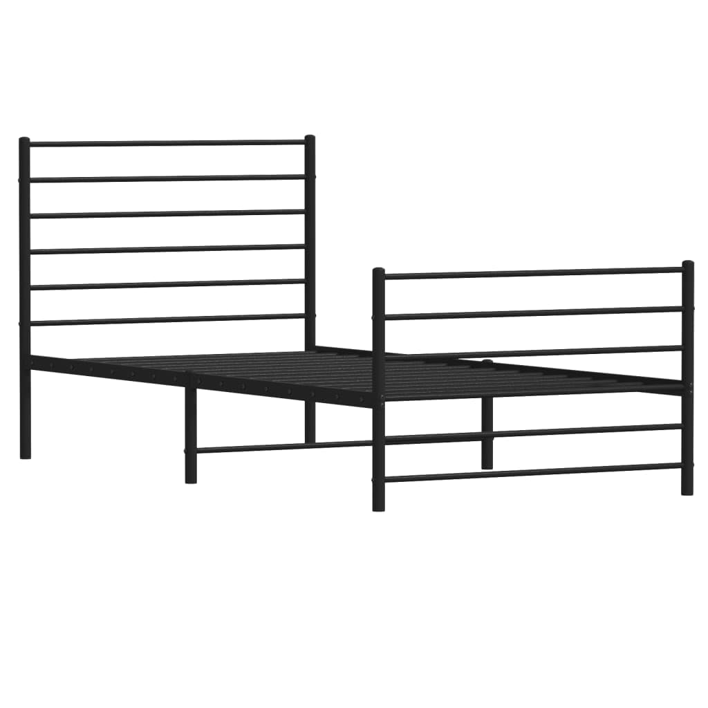 vidaXL 12 Inch Twin XL Metal Bed Frame with Headboard & Footboard, No Box Spring Needed, Noise Free Platform Bed Frame with Steel Slats, Easy Assembly, Under Bed Storage, Minimalist, Black