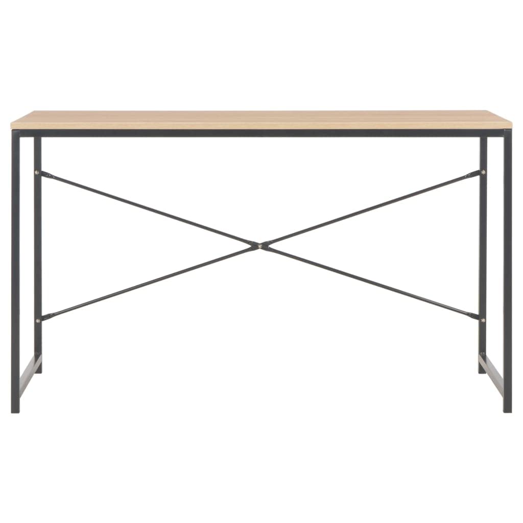 vidaXL Large Modern Industrial Computer Desk, Sturdy Metal Frame & Engineered Wood Top, Black and Oak Finish for Home/Office
