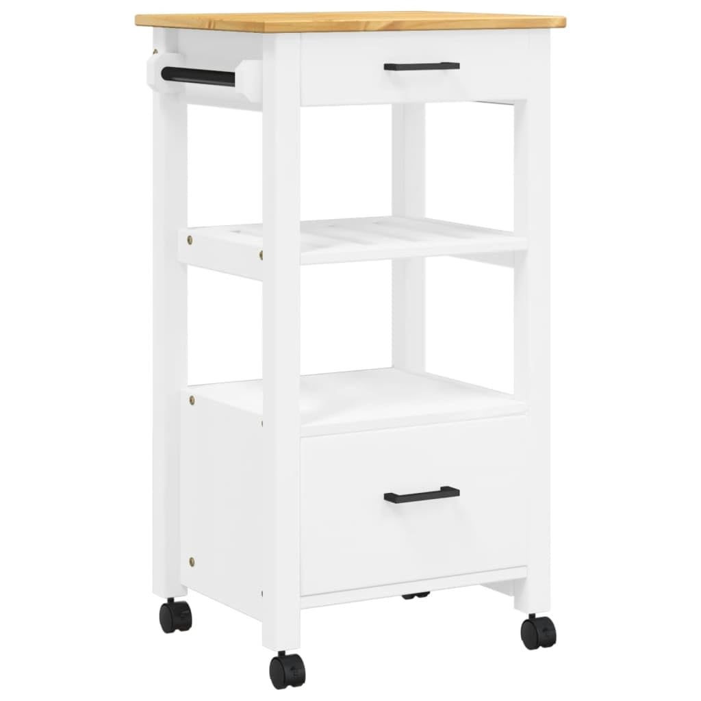 vidaXL Kitchen Trolley Cart - Rolling Island with Storage, Solid Pine Wood Construction, White & Honey Wax, 18.9&quot;x15.7&quot;x35.4&quot;