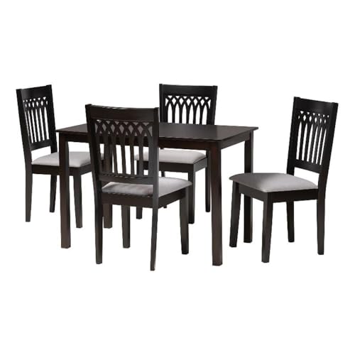 Baxton Studio Genesis Modern Grey Fabric and Dark Brown Finished Wood 5-Piece Dining Set