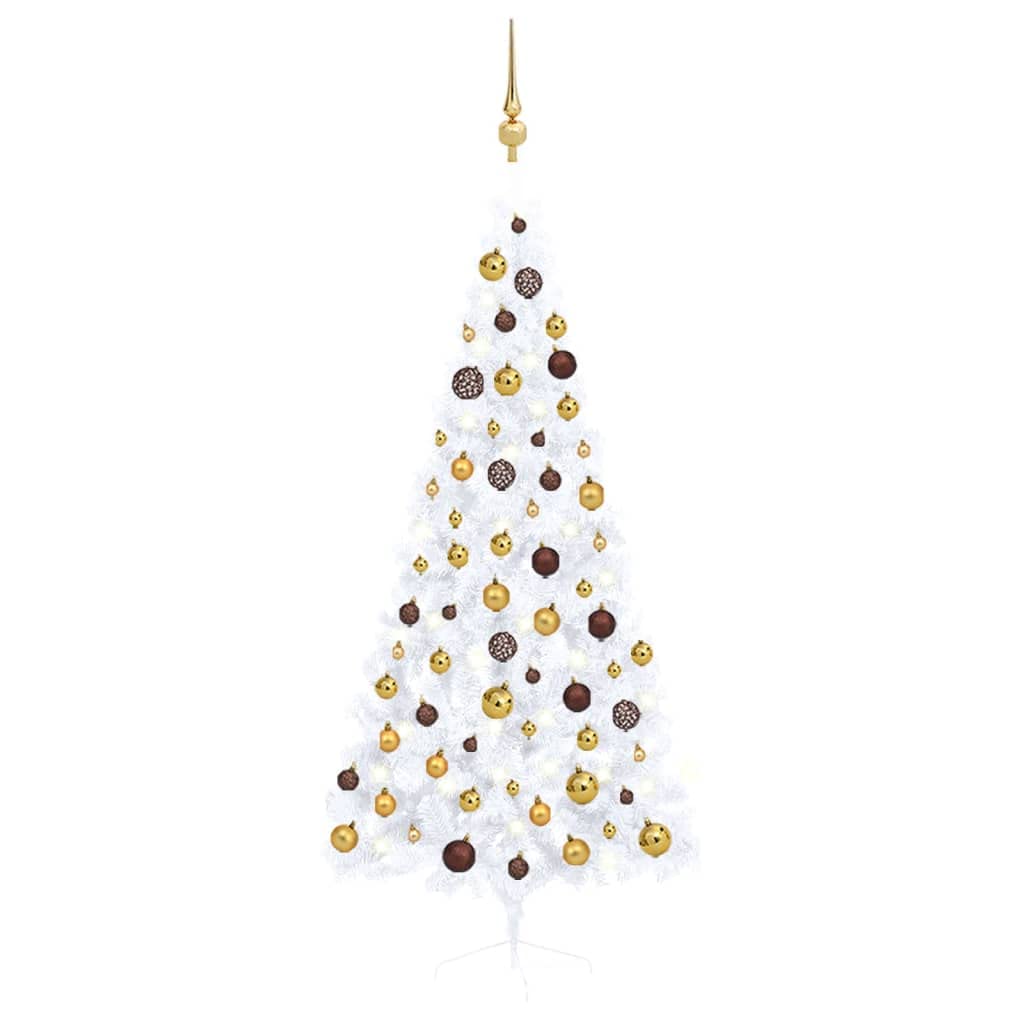 Vidaxl Artificial Half Christmas Tree With Led Lights And Ball Set, White 70.9&quot; - Space-Saving, Economical Choice For Holiday Decorations, Pvc Material