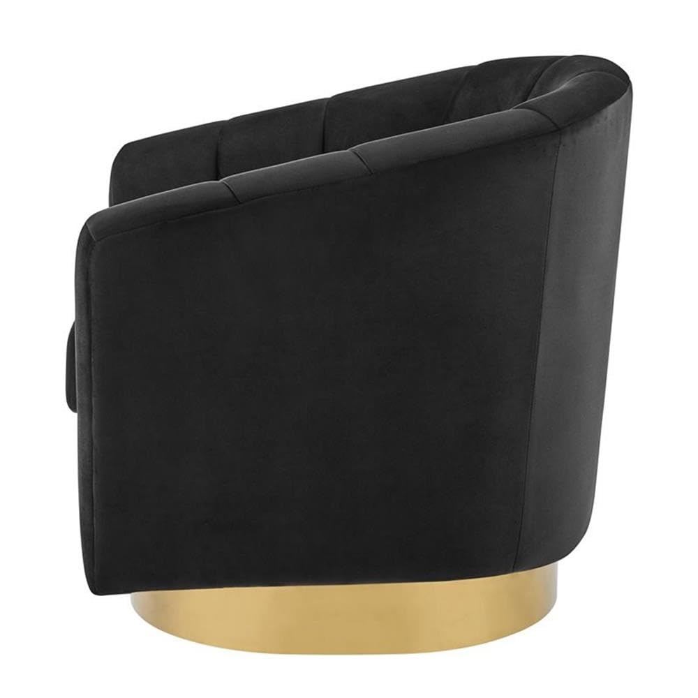 Npd Furniture And More Natasha Velvet Fabric W/Gold Metal Swivel Arm, Alamo Black Accent Chair