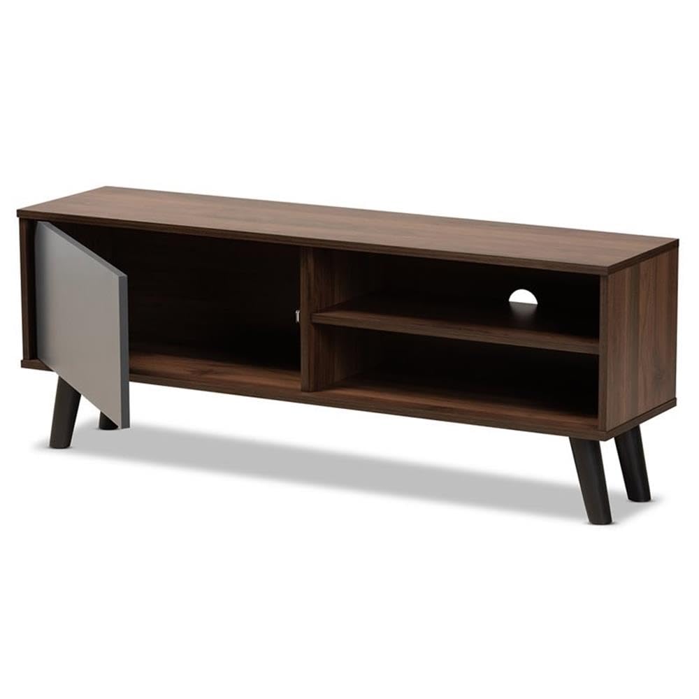 Baxton Studio Mallory Modern and Contemporary Two-Tone Walnut Brown and Grey Finished Wood TV Stand