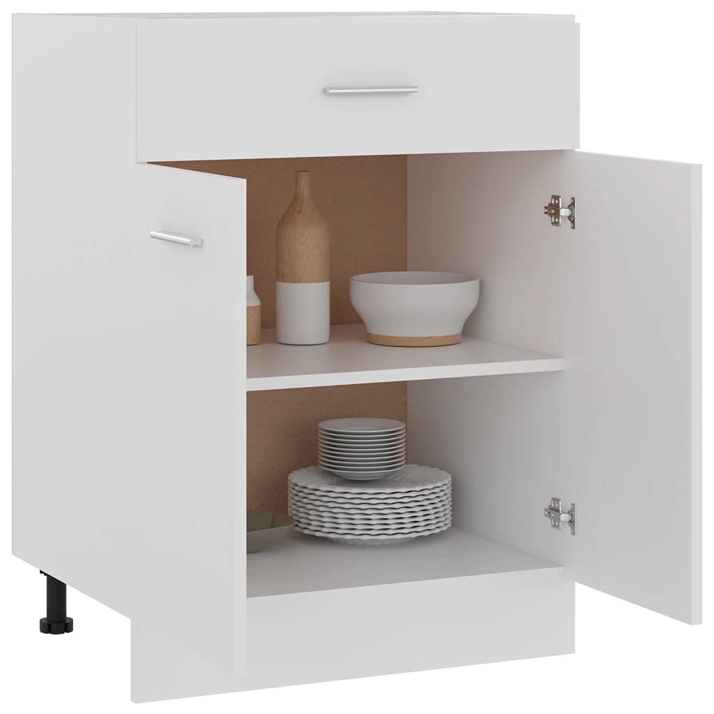 vidaXL Bottom Kitchen Cabinet with Drawer and Two Shelves - Engineered Wood Construction - White Finish - 23.6&quot;x18.1&quot;x32.1&quot;