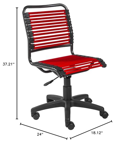 HomeRoots 18.12' X 24' X 37.21' Red Flat Bungie Cords Low Back Office Chair with Graphite Black Frame and Base