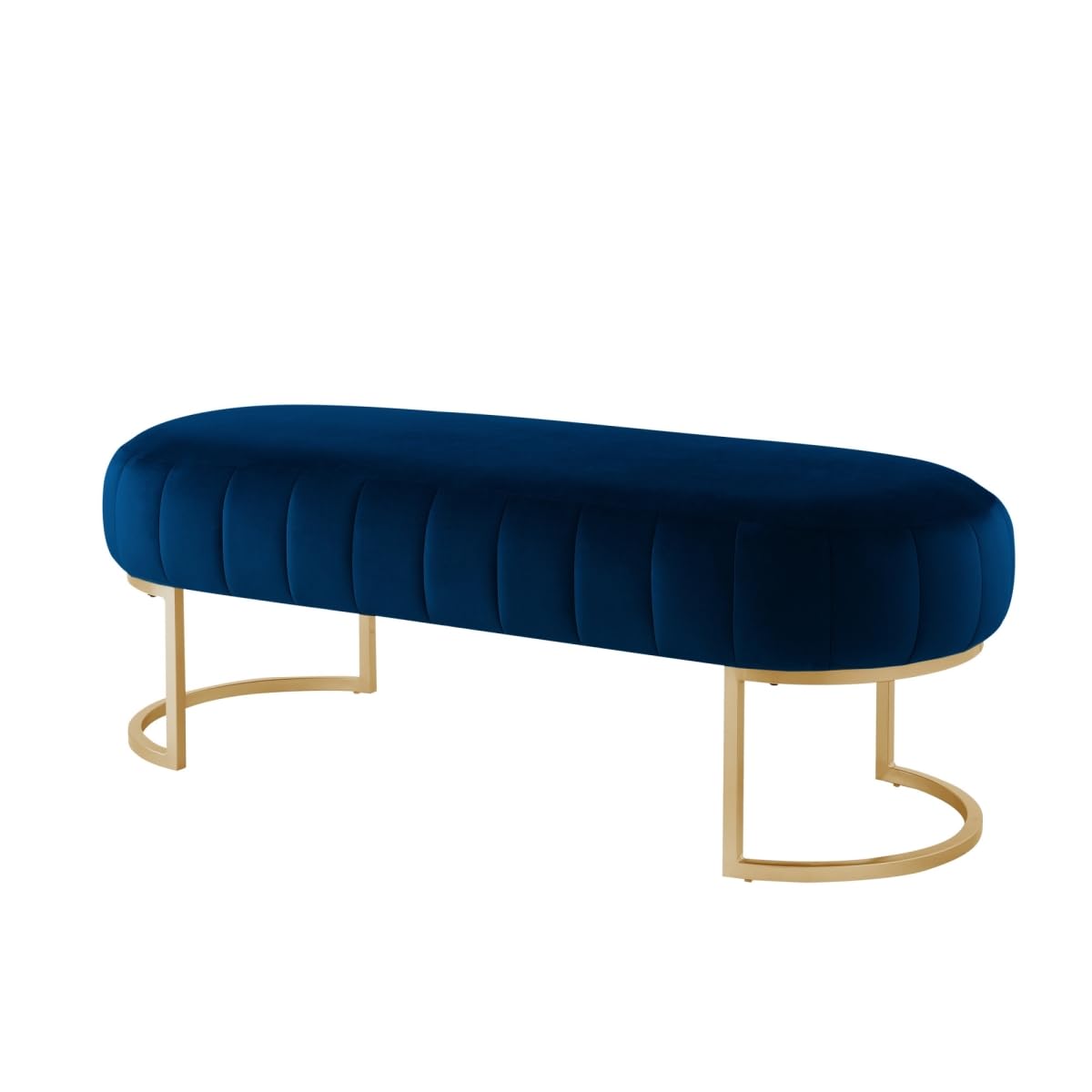 HomeRoots 490887 22 in. Upholstered Bedroom Bench Navy Blue & Gold