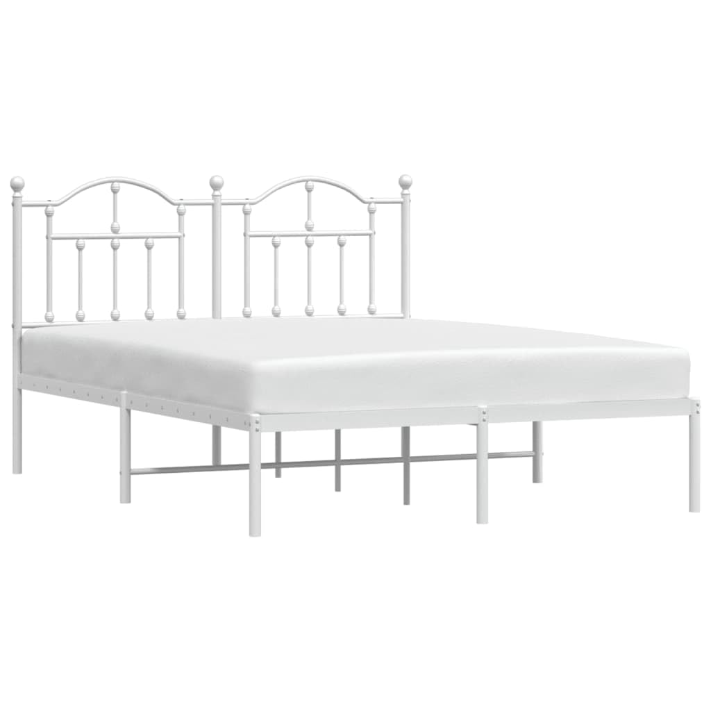 vidaXL Sturdy Powder-Coated Steel Metal Bed Frame with Headboard, 53.1&quot;x74.8&quot; White, Easy Assembly, Extra Under-Bed Storage Space