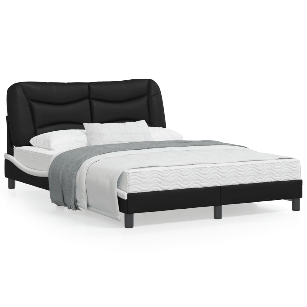 vidaXL Faux Leather Full Bed Frame with Headboard - Black/White 53.9&quot;x74.8&quot; - Modern Double Bed with Plywood Slats & Stuffed Cushion