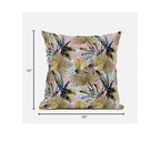 HomeRoots White Light Blue 16â€ Gold Pink Tropical Zippered Suede Throw Pillow