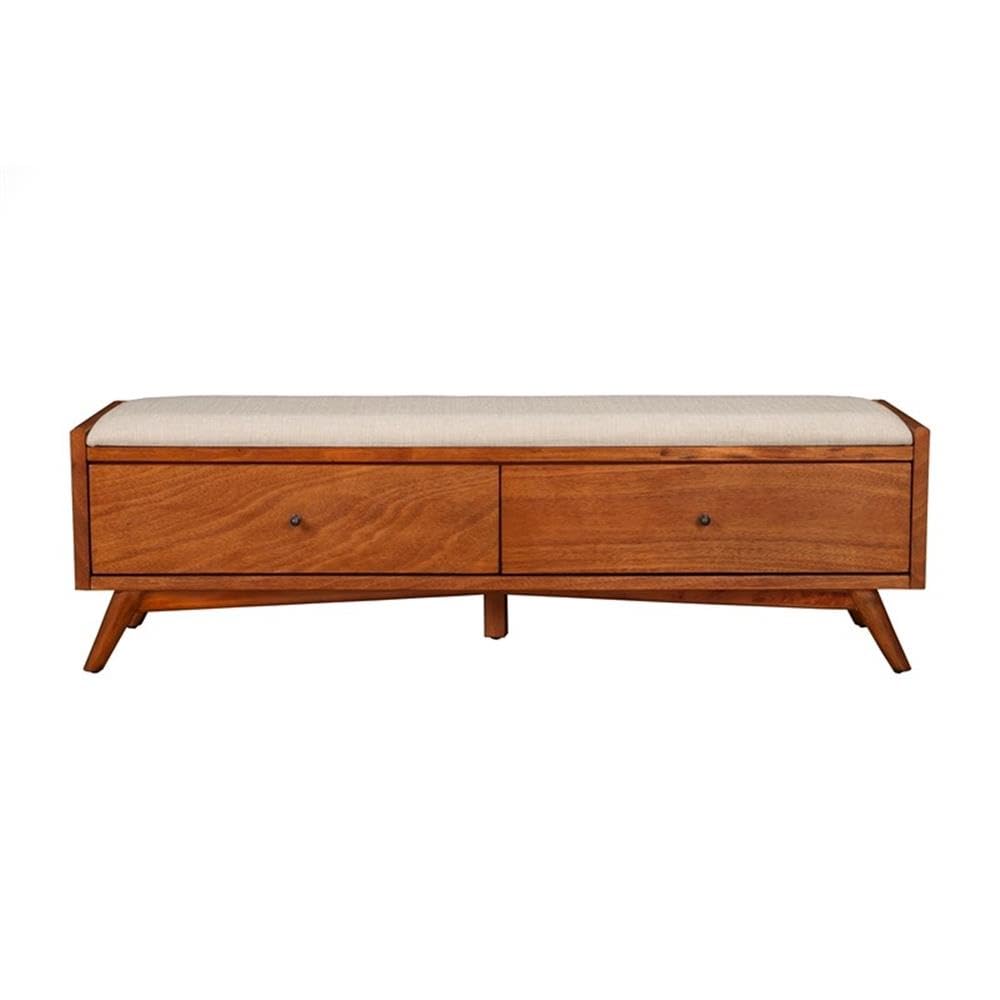 Alpine Furniture Flynn Mid Century Bench, 59&quot; W X 15&quot; D X 18.5&quot; H, Acorn