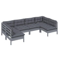 vidaXL Solid Pinewood Patio Lounge Set 6 Piece with Cushions Garden Outdoor Lawn Yard Terrace Balcony Wooden Seat Seating Furniture Gray