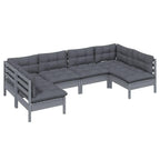 vidaXL Solid Pinewood Patio Lounge Set 6 Piece with Cushions Garden Outdoor Lawn Yard Terrace Balcony Wooden Seat Seating Furniture Gray