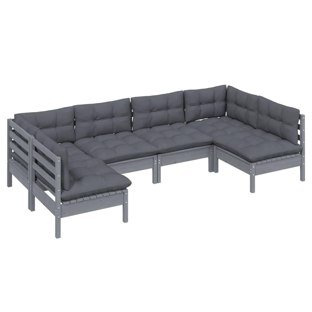 vidaXL Solid Pinewood Patio Lounge Set 6 Piece with Cushions Garden Outdoor Lawn Yard Terrace Balcony Wooden Seat Seating Furniture Gray
