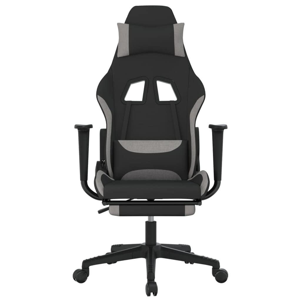 vidaXL Massage Gaming Chair for Adult, Reclining Computer Chair with Footrest and Headrest, Height Adjustable Office Chair with 360°-Swivel Castors, Black and Light Grey Fabric