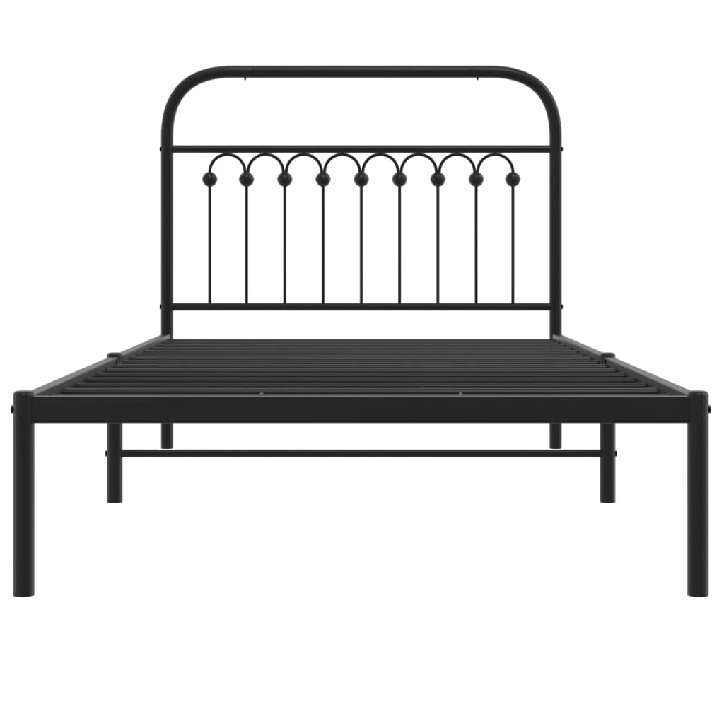 vidaXL Metal Bed Frame with Headboard - Single Bed 39.4&quot; x 78.7&quot; Steel Frame, Extra Storage Space, Black, Bedroom Decor