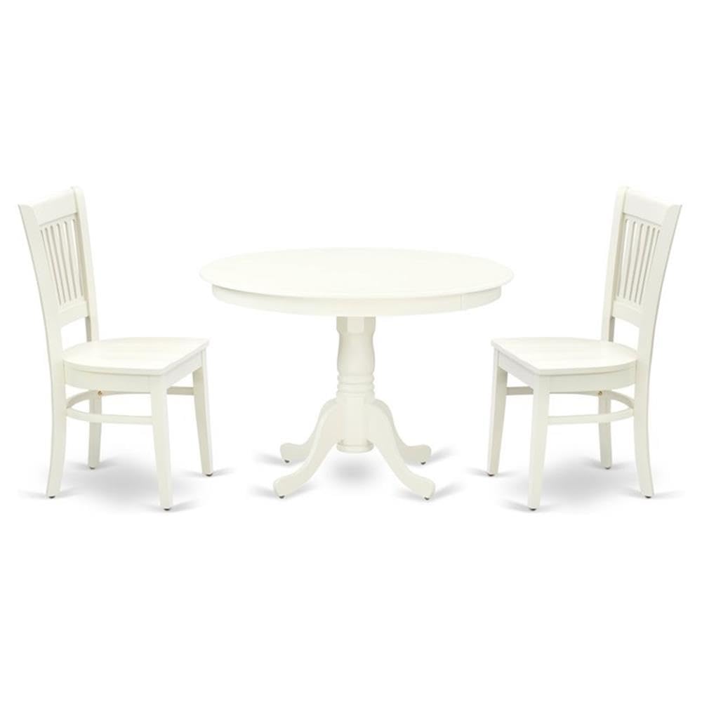 East West Furniture Hlva3-Lwh-W 3 Piece Dining Room Furniture Set Contains A Round Kitchen Table With Pedestal And 2 Dining Chairs, 42X42 Inch, Linen White
