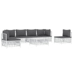 vidaXL 7-Piece White Patio Lounge Set with Cushions - Durable Woven Fabric and Powder-Coated Steel - Modular Outdoor Sofa Set - Complete Set for Outdoor Space