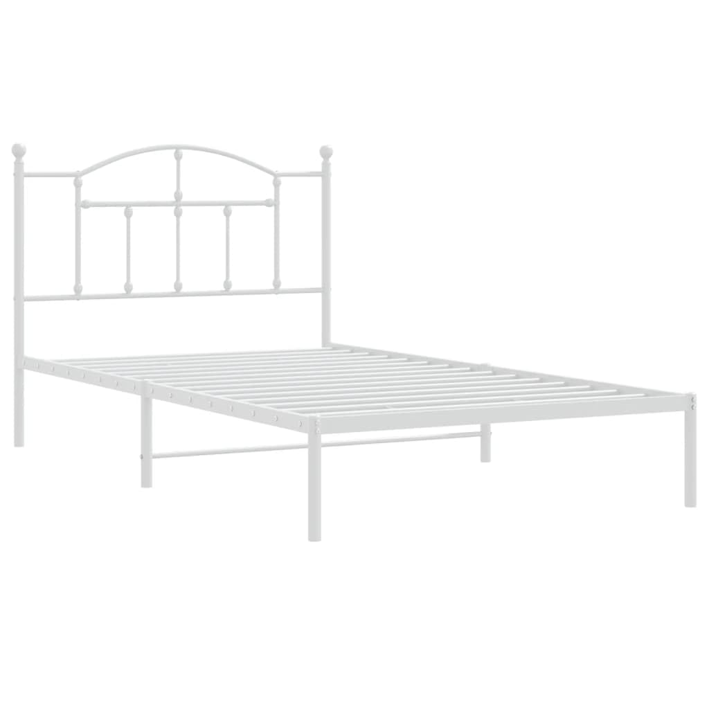 vidaXL White Metal Bed Frame with Headboard - Single Bed with Robust Steel Construction, Extra Underbed Storage, for Bedroom, Guest Room