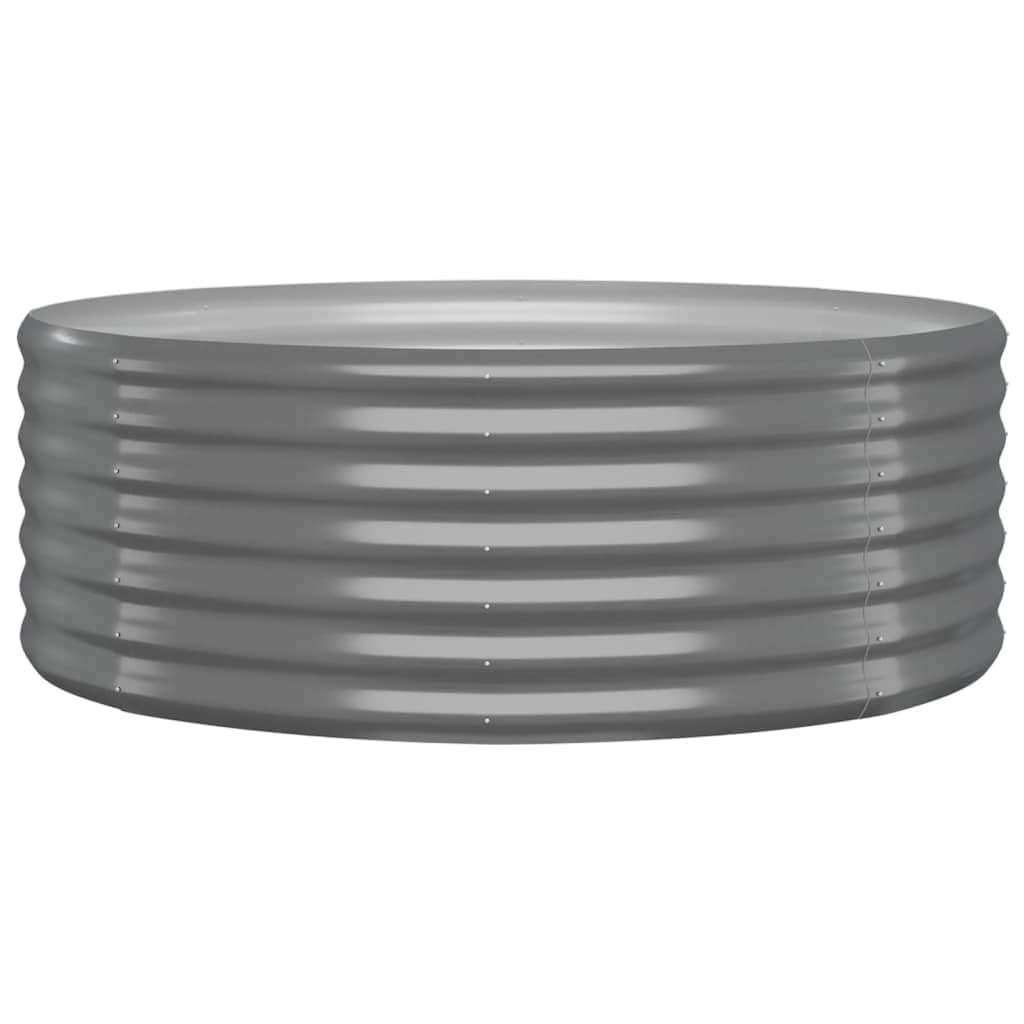 vidaXL Powder-Coated Steel Gray Patio Raised Bed - Sturdy Outdoor Garden Planter Pot - Round Shape, Weather-, for Plants, Vegeta