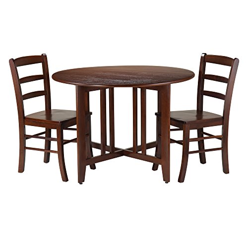 Winsome 3-Piece Alamo Round Drop Leaf Table With 2 Ladder Back Chairs, Brown