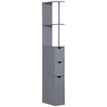 HOMCOM 54 Tall Bathroom Storage Cabinet, Freestanding Linen Tower with 2-Tier Shelf and Drawers, Narrow Side Floor Organizer, Gr