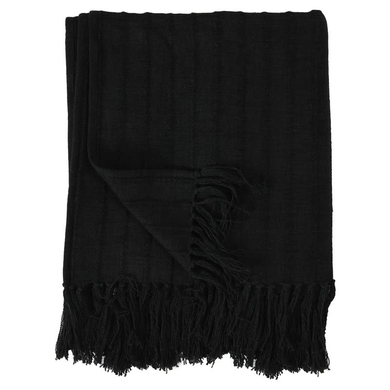 Kosas Home Hendri 50X70 Transitional Cotton And Viscose Throw Blanket In Black