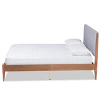 Baxton Studio Lenora Mid-Century Modern Grey Fabric Upholstered and Walnut Brown Finished Wood King Size Platform Bed