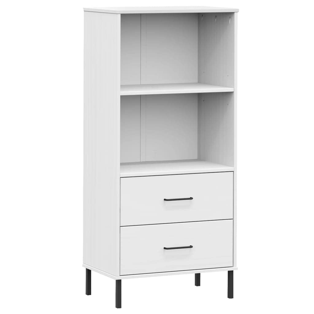 vidaXL Oslo Solid Wood Bookcase with 2 Drawers and Compartments - Rustic Charm Metal Hardware, White