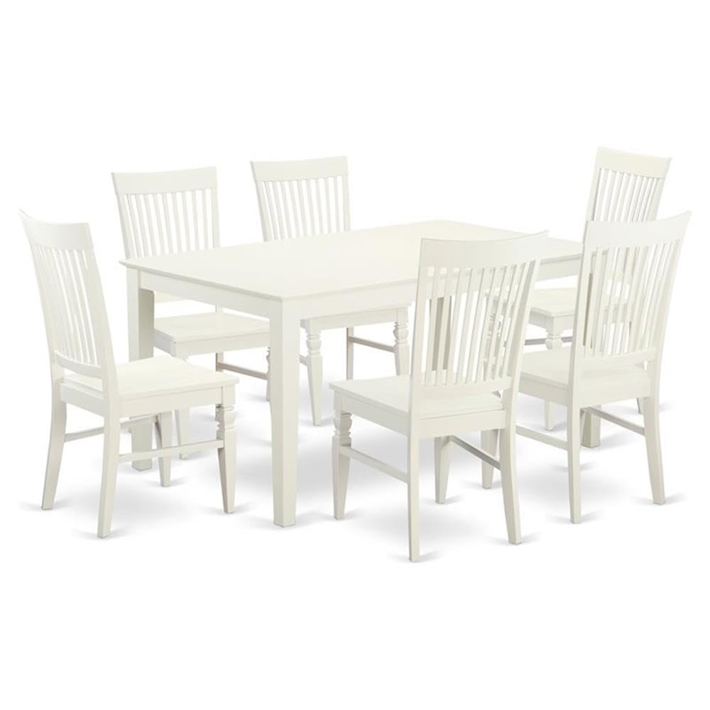 East West Furniture CAWE7-LWH-W 7 Piece Kitchen Table & Chairs Set Consist of a Rectangle Dining Room Table and 6 Solid Wood Seat Chairs, 36x60 Inch, Linen White
