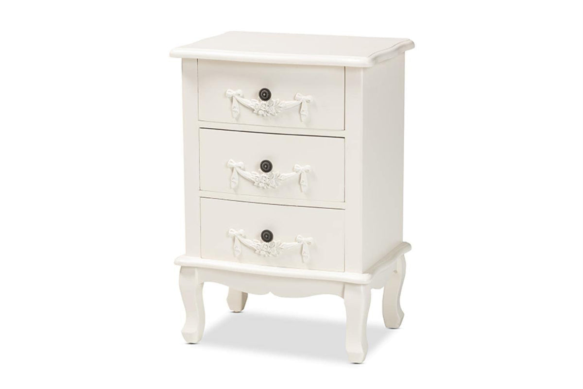 Baxton Studio Callen Classic and Traditional White Finished Wood 3-Drawer Nightstand